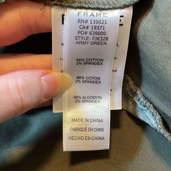 Frame Button Front Peplum Denim Jacket Army Green - Picture 8 of 9